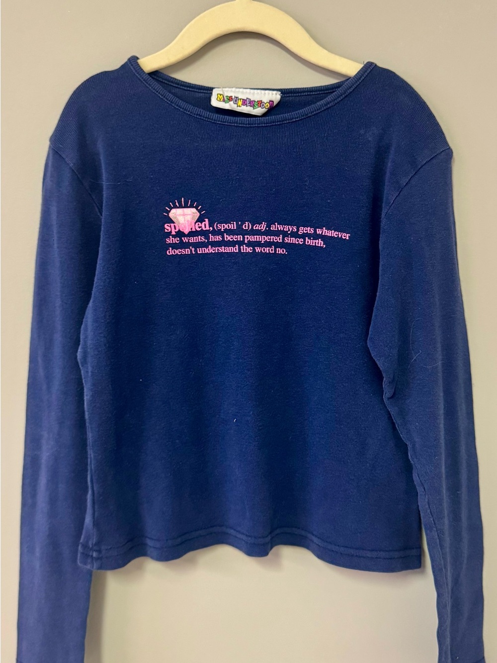 Girls' Navy Crewneck Graphic Sweatshirt with Pink Text